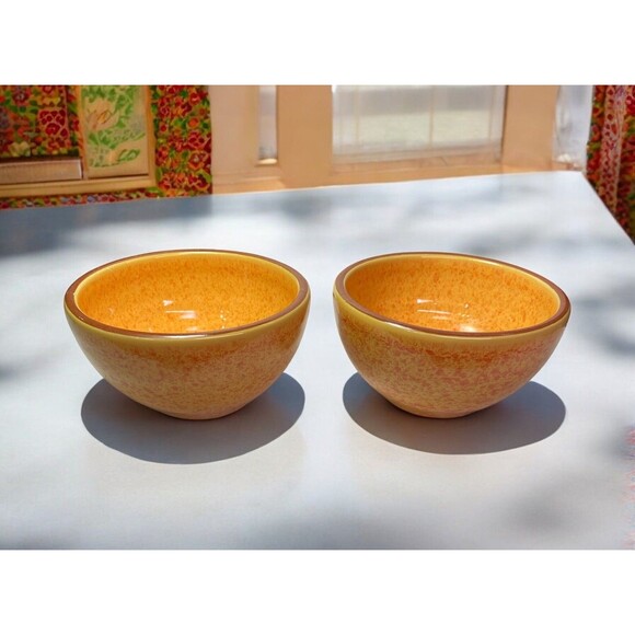 Set of 2 Val Do Sol Terracotta Dipping Bowls YellowOrange Speck Pottery Portugal - Picture 1 of 11